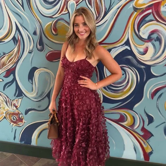 Lulus | Burgundy Butterfly Midi Party Dress - Picture 4 of 6